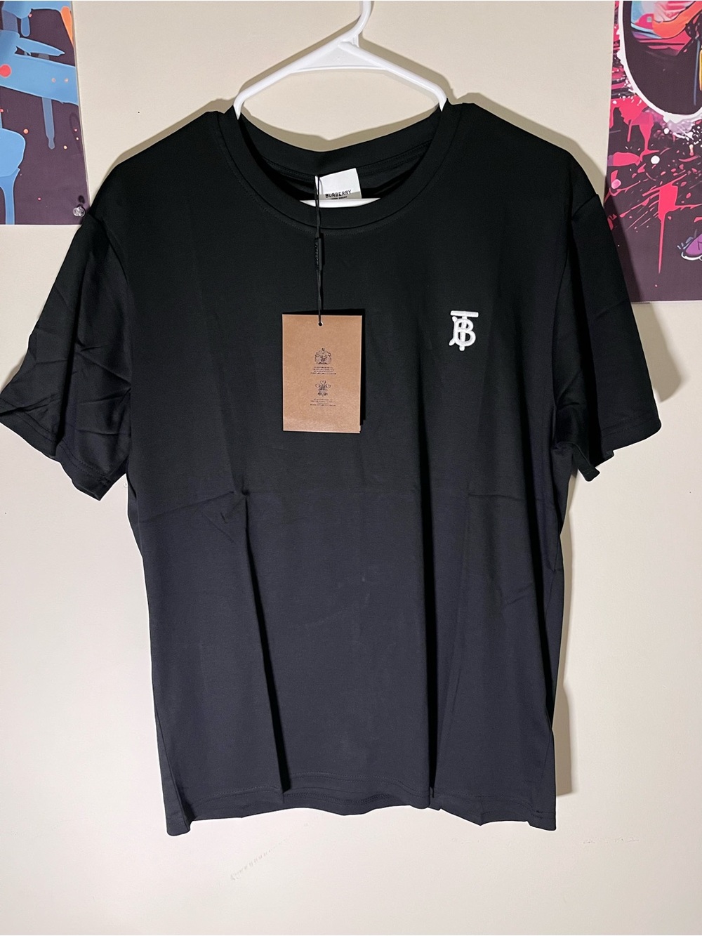 Burberry Black Short Sleeve Crew with White TB Monogram